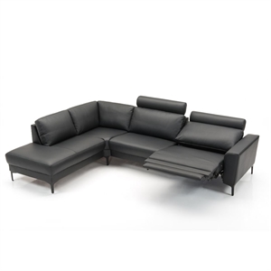 Stamford 2600 sofa med open end til Venstre - Set forfra og el-recliner - 300 x 210 cm. - Sort Madras læder 